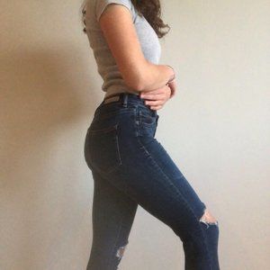 Ripped Knee Dark Wash Blue Jeans Garage Brand